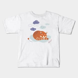 Cute poster with sleeping red panda and clouds Kids T-Shirt
